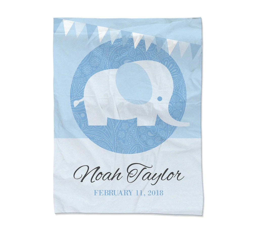 Blue Elephant Blanket - Medium  (45x60")