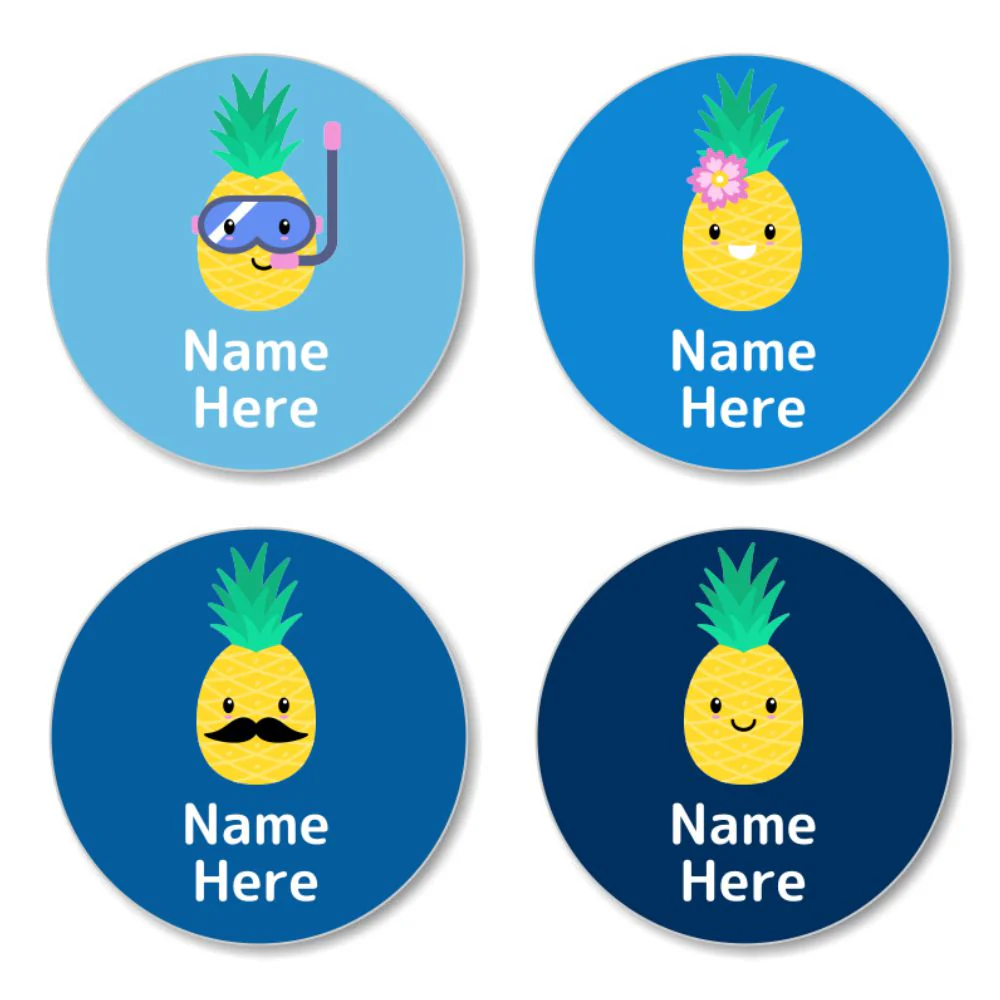 Pineapple Round Name Labels 30pk
