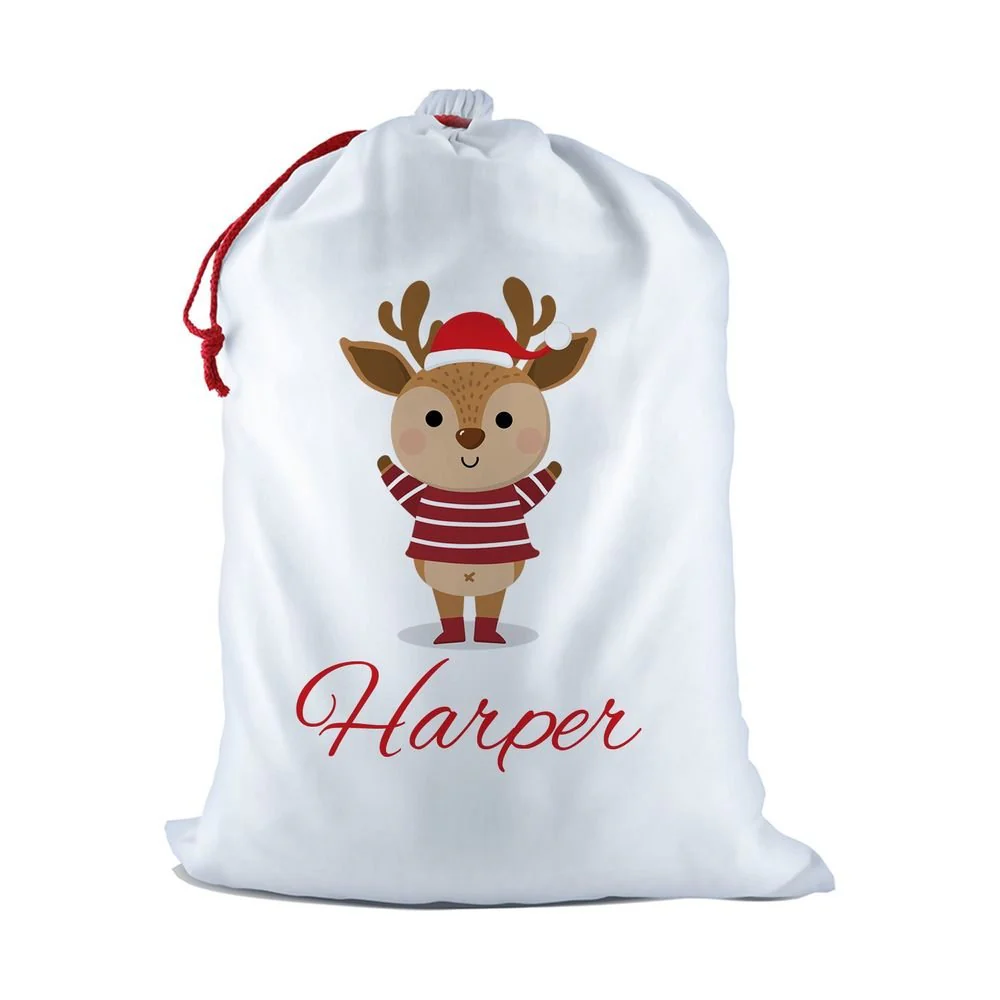 Reindeer White Santa Sack